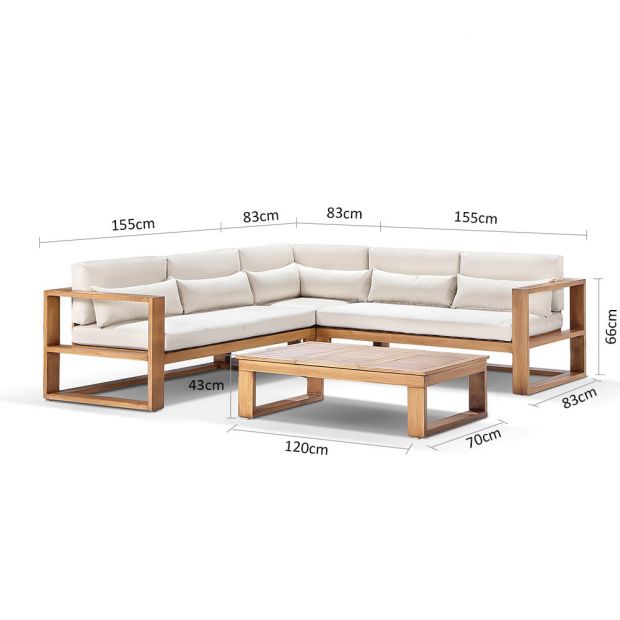 SANTORINI PACKAGE A OUTDOOR ALUMINIUM CORNER MODULAR LOUNGE IN TEAK LOOK FINISH