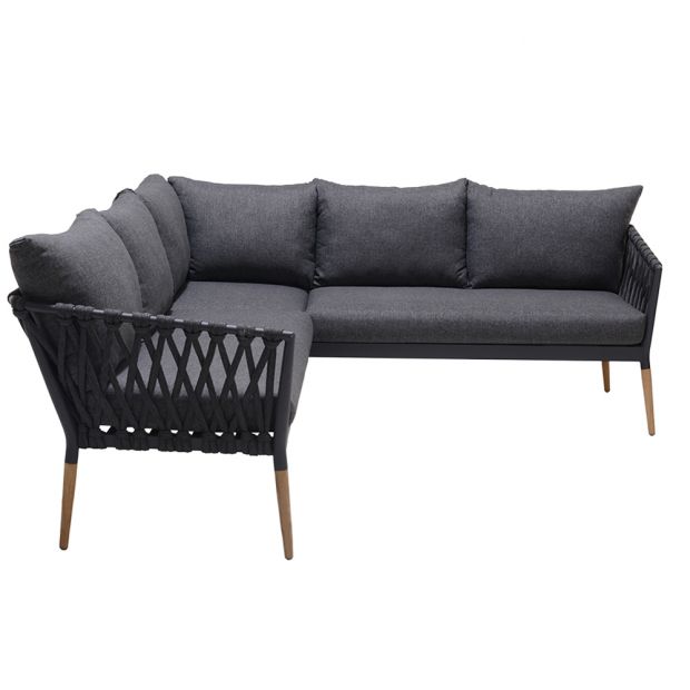 SILAS OUTDOOR CHARCOAL ROPE CORNER LOUNGE SETTING WITH COFFEE TABLE