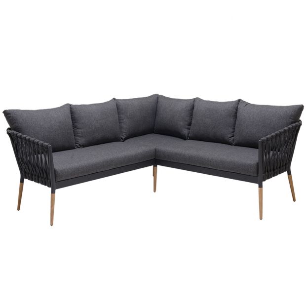 SILAS OUTDOOR CHARCOAL ROPE CORNER LOUNGE SETTING WITH COFFEE TABLE