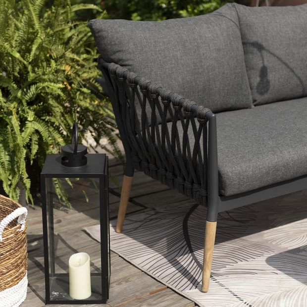 SILAS OUTDOOR CHARCOAL ROPE CORNER LOUNGE SETTING WITH COFFEE TABLE