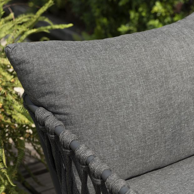 SILAS OUTDOOR CHARCOAL ROPE CORNER LOUNGE SETTING WITH COFFEE TABLE