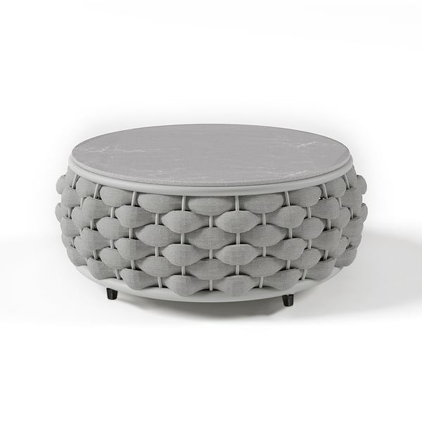 Tatta 4 Pieces Textilene Rope Woven Outdoor Sectional Sofa Set with Round Coffee Table