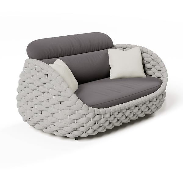 Tatta 4 Pieces Textilene Rope Woven Outdoor Sectional Sofa Set with Round Coffee Table