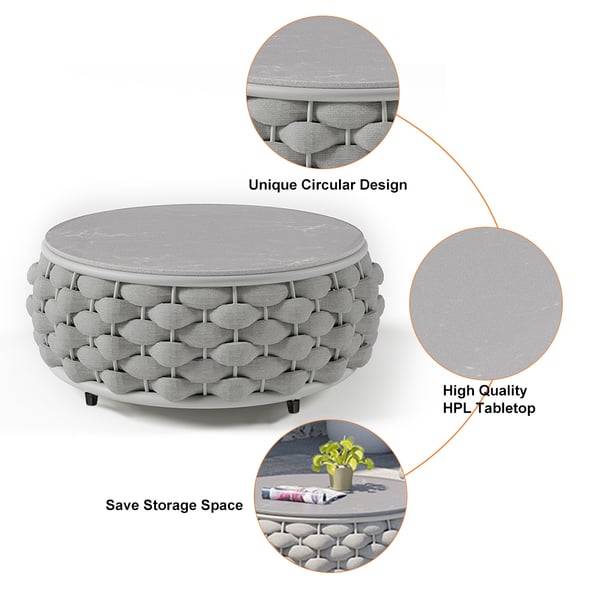 Tatta 4 Pieces Textilene Rope Woven Outdoor Sectional Sofa Set with Round Coffee Table