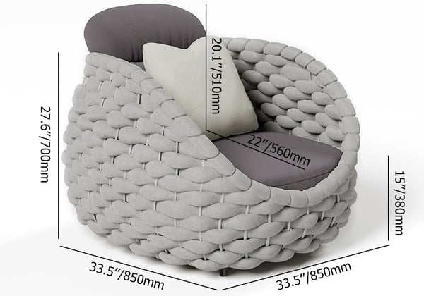 Tatta 4 Pieces Textilene Rope Woven Outdoor Sectional Sofa Set with Round Coffee Table