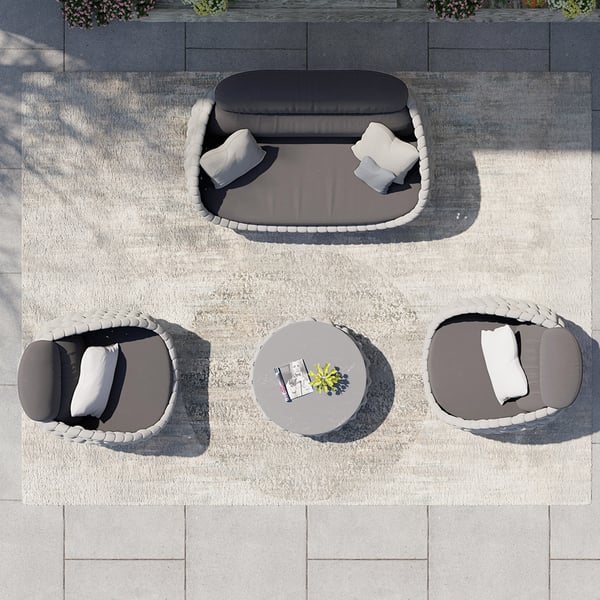 Tatta 4 Pieces Textilene Rope Woven Outdoor Sectional Sofa Set with Round Coffee Table