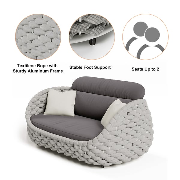 Tatta 4 Pieces Textilene Rope Woven Outdoor Sectional Sofa Set with Round Coffee Table