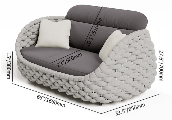 Tatta 4 Pieces Textilene Rope Woven Outdoor Sectional Sofa Set with Round Coffee Table