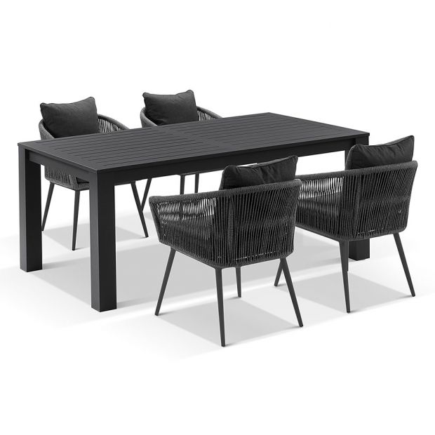 SANTORINI 1.8M OUTDOOR RECTANGLE ALUMINIUM DINING TABLE WITH 6 HERMAN ROPE CHAIRS