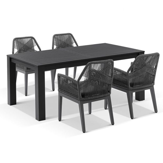 SANTORINI 1.8M OUTDOOR RECTANGLE ALUMINIUM DINING TABLE WITH 6 HUGO ROPE CHAIRS