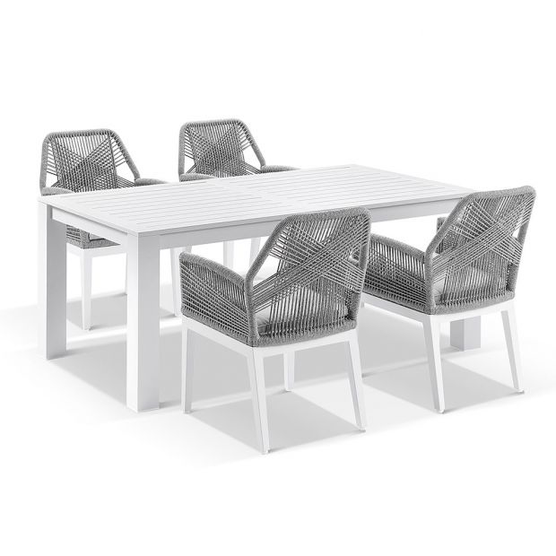 SANTORINI 1.8M OUTDOOR RECTANGLE ALUMINIUM DINING TABLE WITH 6 HUGO ROPE CHAIRS