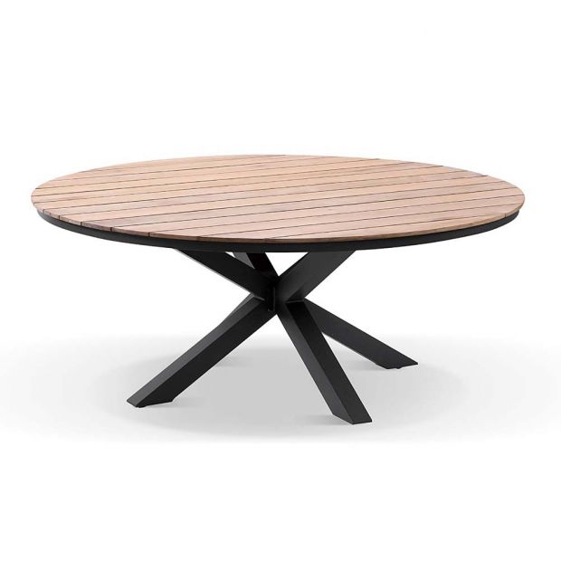 TUSCANY LARGE ROUND 1.8M OUTDOOR ALUMINIUM AND TEAK TOP DINING TABLE
