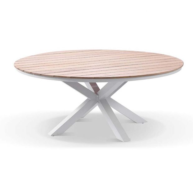 TUSCANY LARGE ROUND 1.8M OUTDOOR ALUMINIUM AND TEAK TOP DINING TABLE