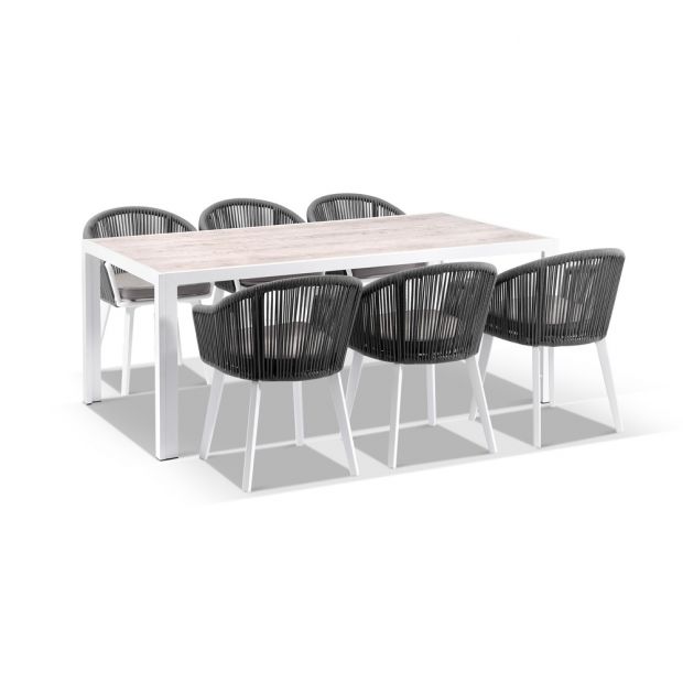 ALPINE OUTDOOR 6 SEATER ROPE AND ALUMINIUM DINING TABLE AND CHAIRS SETTING