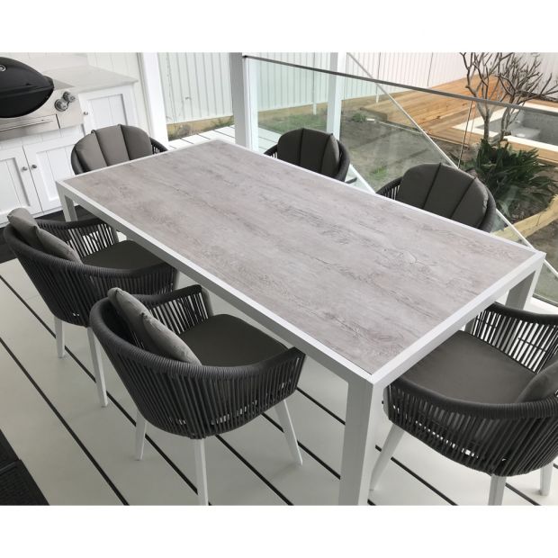 ALPINE OUTDOOR 6 SEATER ROPE AND ALUMINIUM DINING TABLE AND CHAIRS SETTING