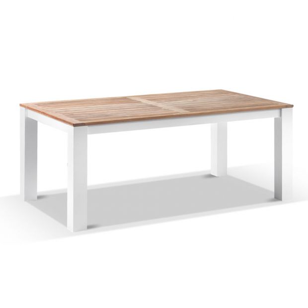 BALMORAL 1.8M OUTDOOR TEAK AND ALUMINIUM DINING TABLE WITH 6 COVE ROPE CHAIRS