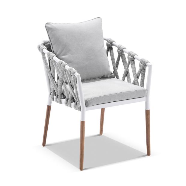 BALMORAL 1.8M OUTDOOR TEAK AND ALUMINIUM DINING TABLE WITH 6 COVE ROPE CHAIRS