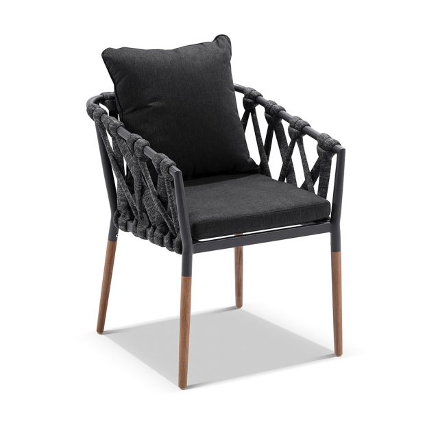 BALMORAL 1.8M OUTDOOR TEAK AND ALUMINIUM DINING TABLE WITH 6 COVE ROPE CHAIRS