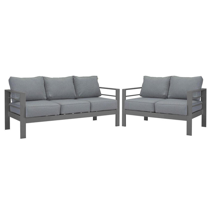 Paris 5 Seater Charcoal Aluminium Sofa Lounge Suite - Grey Cushion