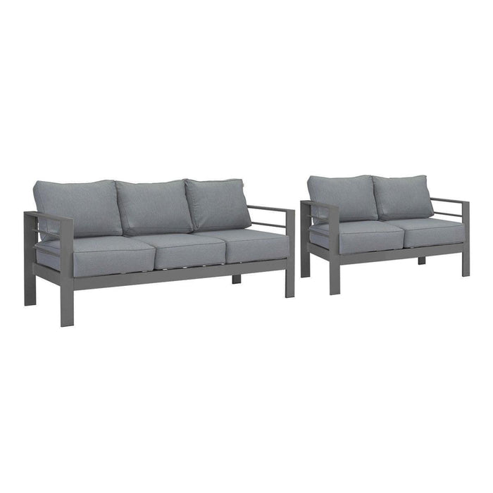 Paris 5 Seater Charcoal Aluminium Sofa Lounge Suite - Grey Cushion
