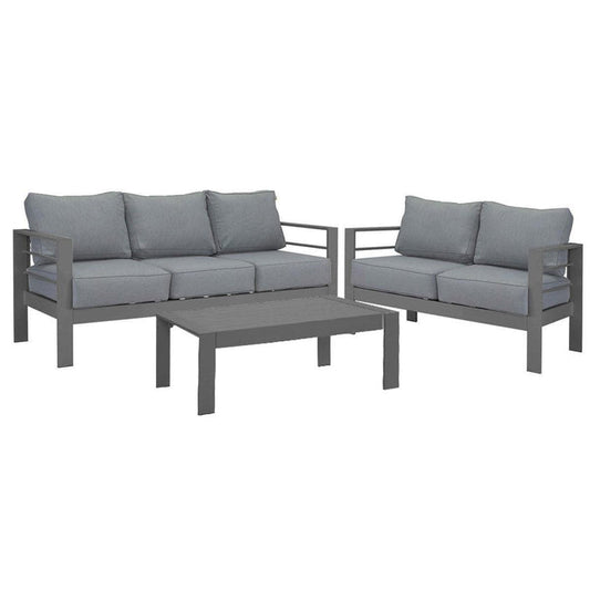 Paris 5 Seater Charcoal Aluminium Sofa Lounge - Grey Cushion