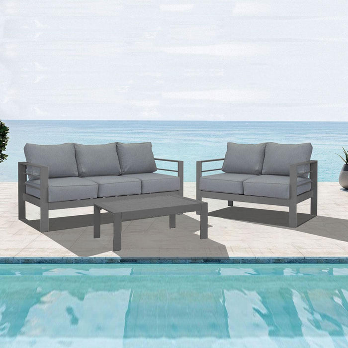 Paris 5 Seater Charcoal Aluminium Sofa Lounge - Grey Cushion
