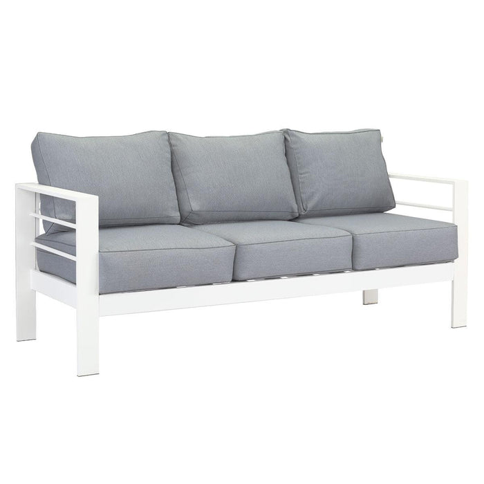 Paris 5 Seater White Aluminium Sofa Lounge - Grey Cushion