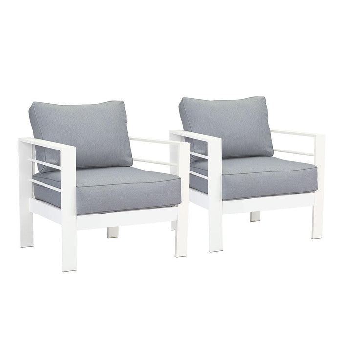 Paris 5 Seater White Aluminium Sofa Lounge - Grey Cushion