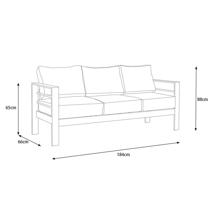 Paris 5 Seater White Aluminium Sofa Lounge - Grey Cushion