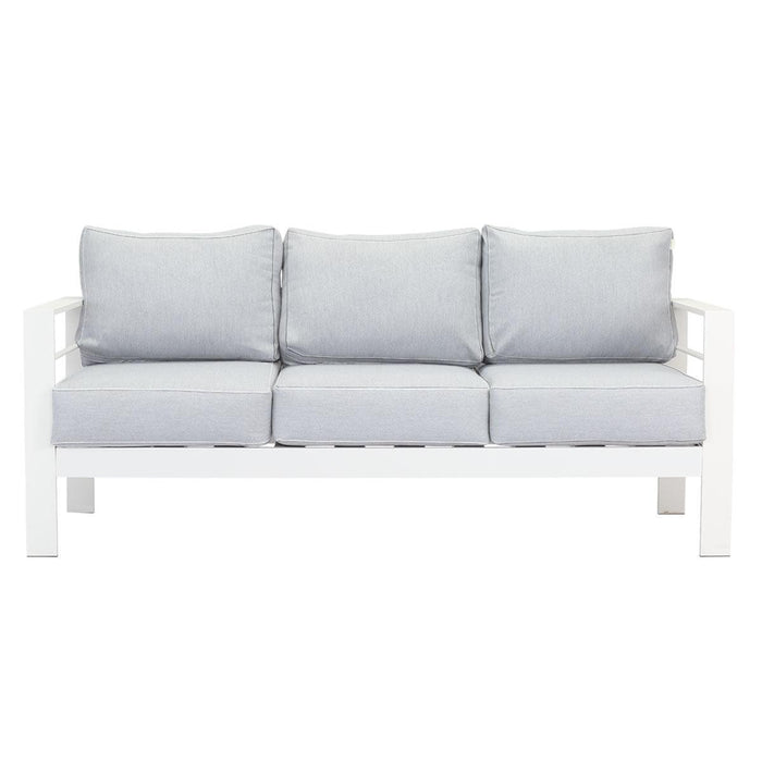 Paris 5 Seater White Aluminium Sofa Lounge - Light Grey Cushion