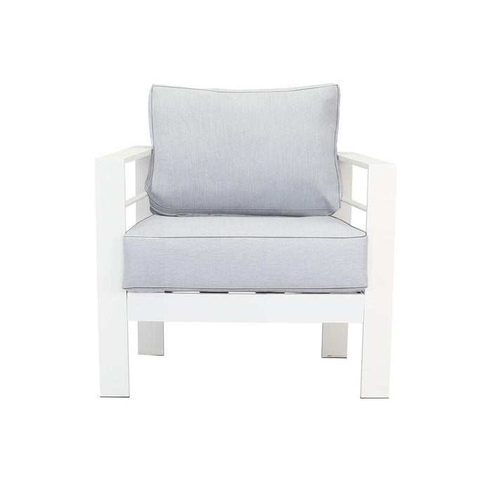 Paris 5 Seater White Aluminium Sofa Lounge - Light Grey Cushion