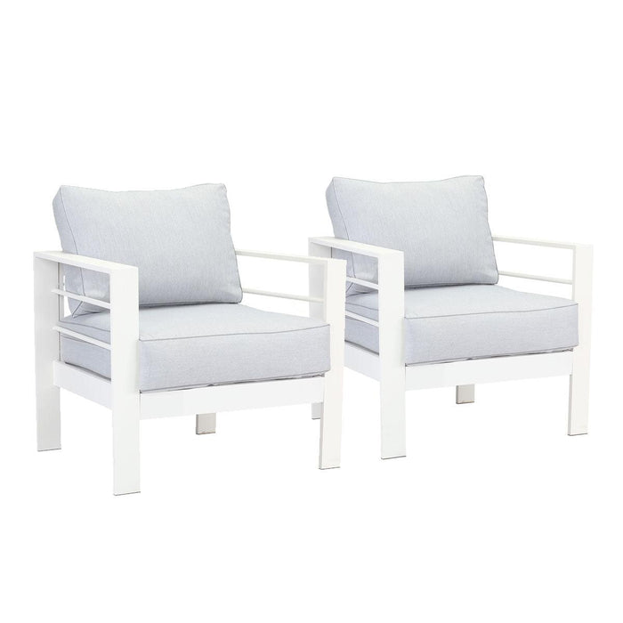 Paris 5 Seater White Aluminium Sofa Lounge - Light Grey Cushion