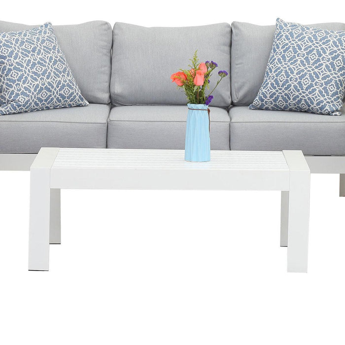 Paris 5 Seater White Aluminium Sofa Lounge Set - Grey Cushion