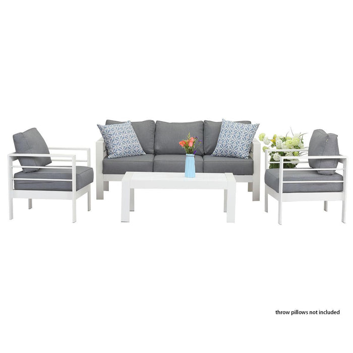 Paris 5 Seater White Aluminium Sofa Lounge Set - Grey Cushion
