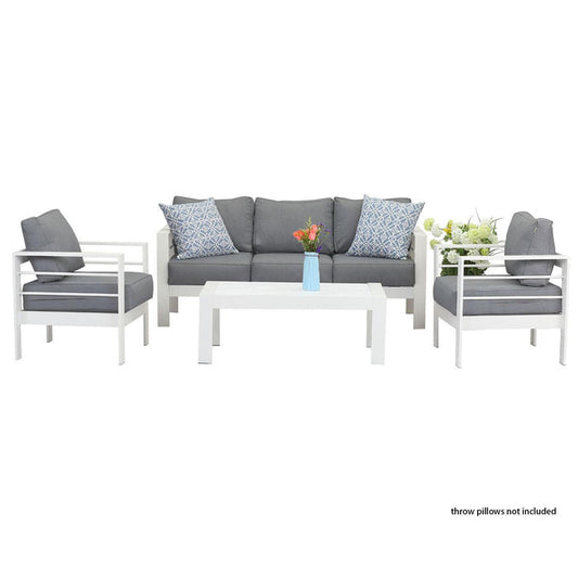 Paris 5 Seater White Aluminium Sofa Lounge Set - Grey Cushion