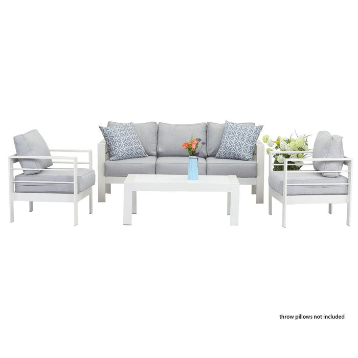 Paris 5 Seater White Aluminium Sofa Lounge Set - Light Grey Cushion