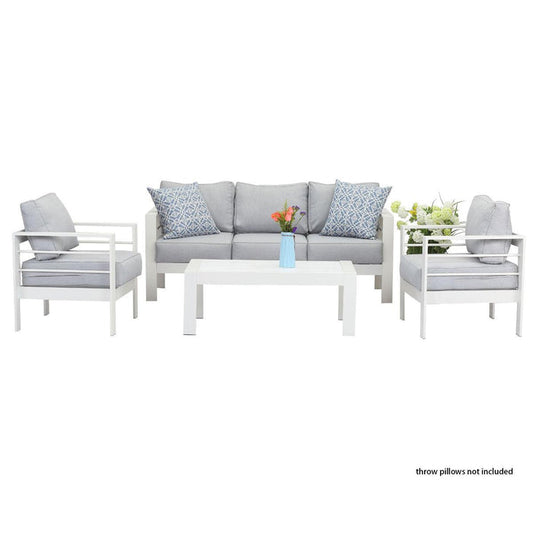 Paris 5 Seater White Aluminium Sofa Lounge Set - Light Grey Cushion