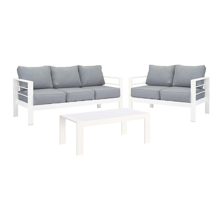 Paris 5 Seater White Aluminium Sofa Lounge Suite - Grey Cushion