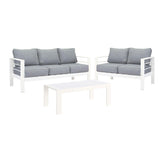 Paris 5 Seater White Aluminium Sofa Lounge Suite - Grey Cushion