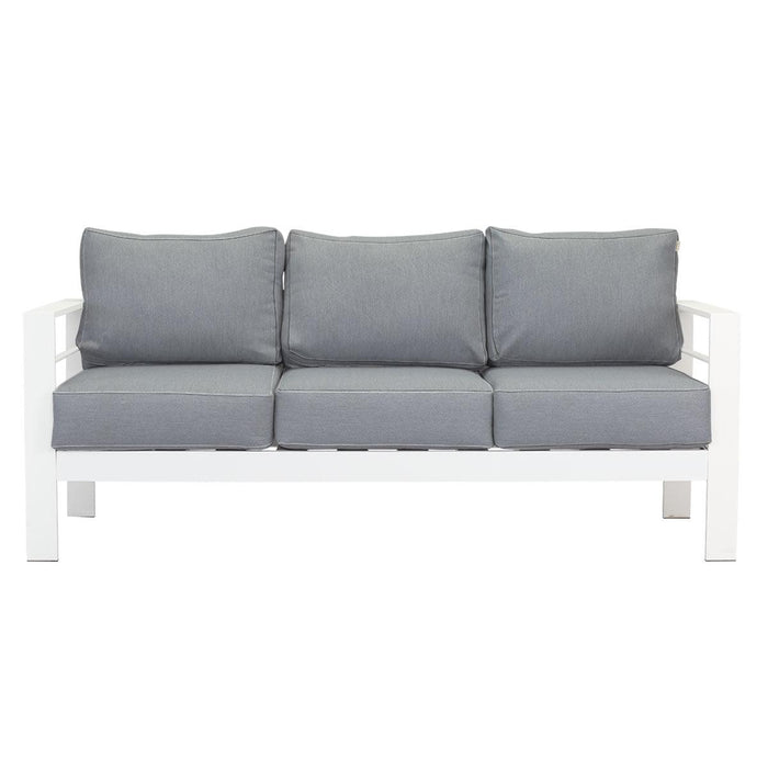 Paris 5 Seater White Aluminium Sofa Lounge Suite - Grey Cushion