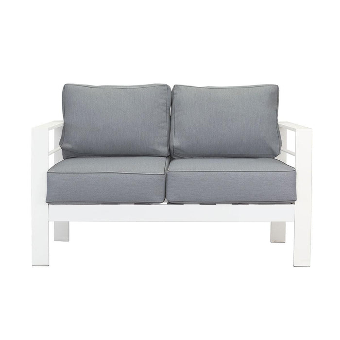 Paris 5 Seater White Aluminium Sofa Lounge Suite - Grey Cushion