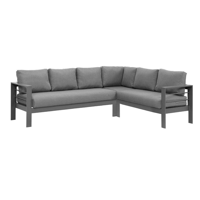 Paris 6 Seater Charcoal Aluminium L-Shaped Sofa Lounge - Grey Cushion