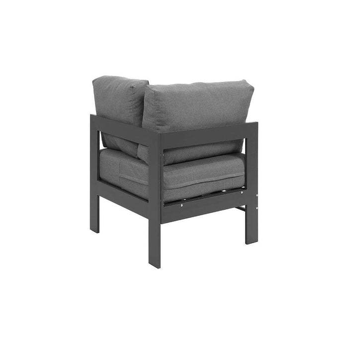 Paris 6 Seater Charcoal Aluminium L-Shaped Sofa Lounge - Grey Cushion