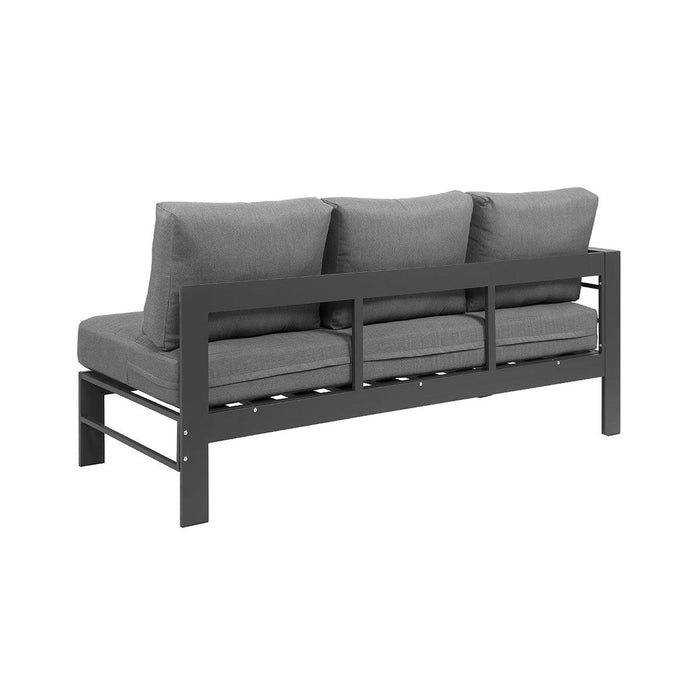 Paris 6 Seater Charcoal Aluminium L-Shaped Sofa Lounge - Grey Cushion