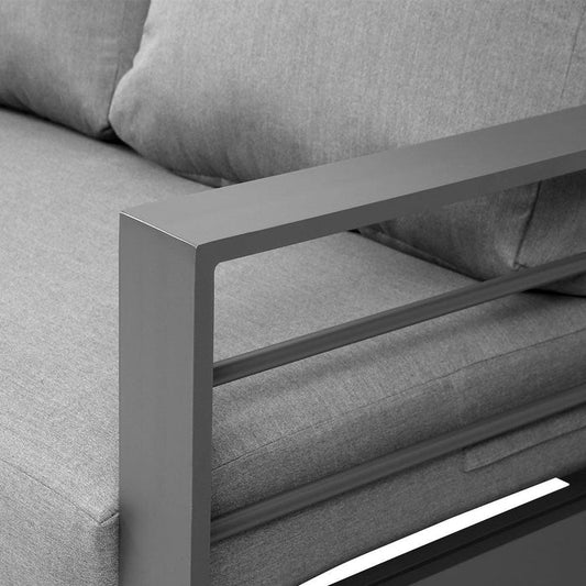 Paris 6 Seater Charcoal Aluminium L-Shaped Sofa Lounge - Grey Cushion