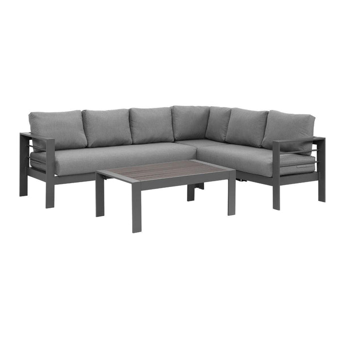 Paris 6 Seater Charcoal Aluminium L-Shaped Sofa Lounge Set - Grey Cushion