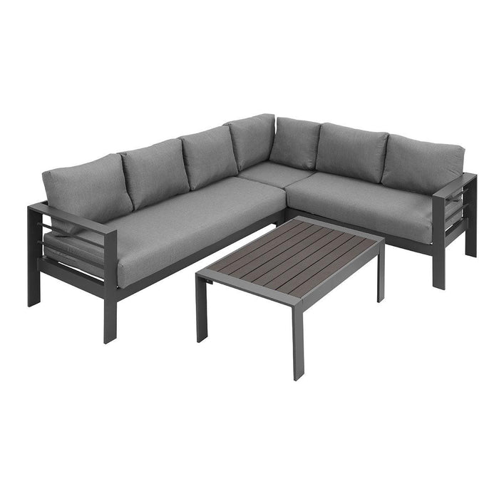 Paris 6 Seater Charcoal Aluminium L-Shaped Sofa Lounge Set - Grey Cushion