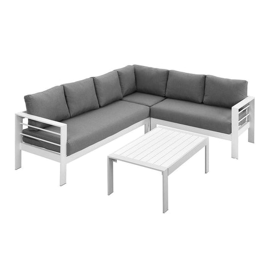 Paris 6 Seater White Aluminium L-Shaped Sofa Lounge Set - Grey Cushion