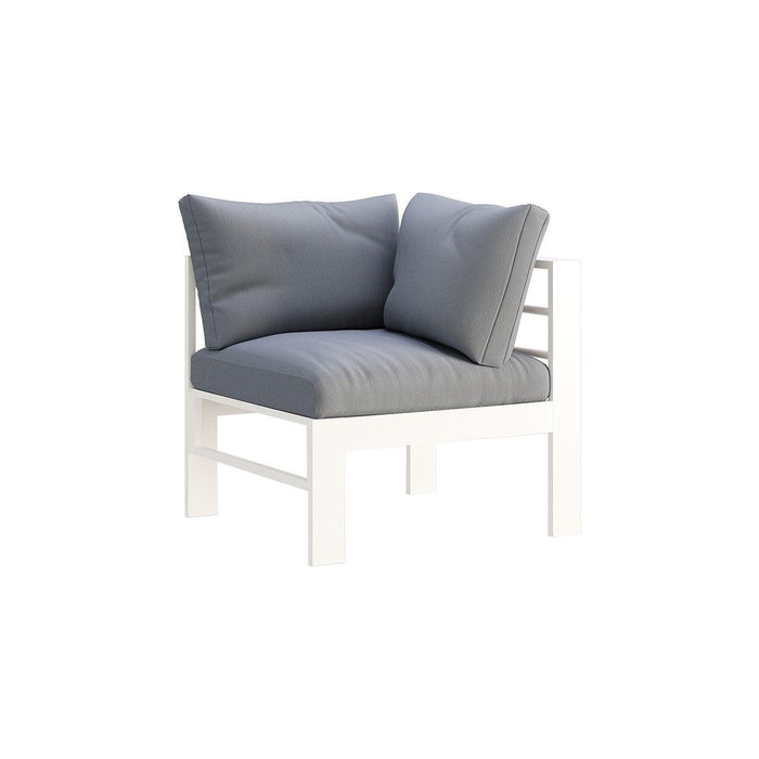 Paris 6 Seater White Aluminium L-Shaped Sofa Lounge Set - Grey Cushion