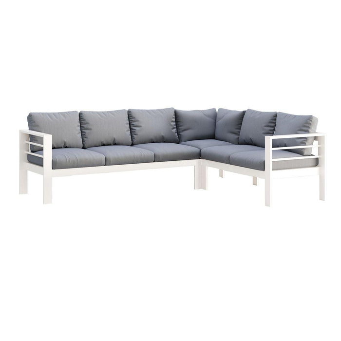 Paris 6 Seater White Aluminium L-Shaped Sofa Lounge Set - Grey Cushion